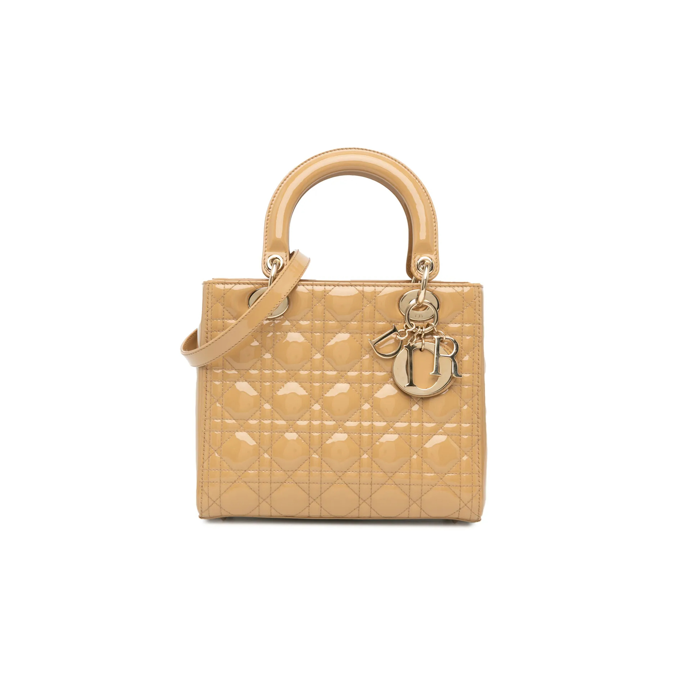 DIOR PATENT CANNAGE MEDIUM LADY DIOR BEIGE  (23*20*12.1cm)